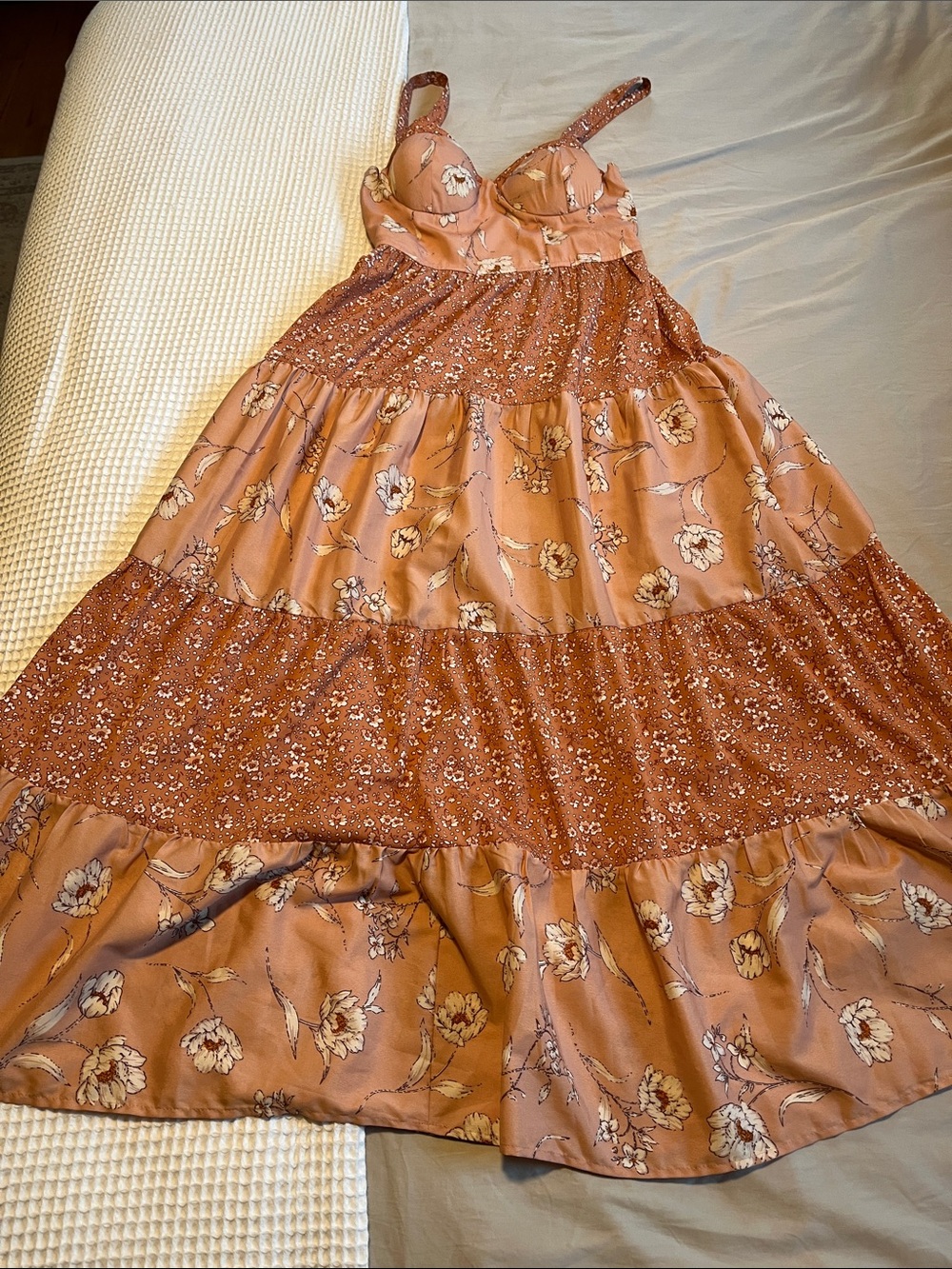 Floral Tiered Maxi Dress - Coral Pink
